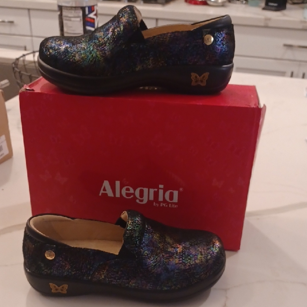 New Alegria Kell Women's Iridescent Black Mules EU 36 US 6-6.5es